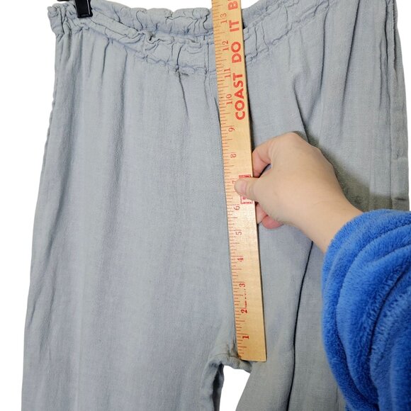 Dress Me Linen Light Blue Linen Ruffle Hem Pants Womens M Elastic Waist Cropped‎ - Picture 9 of 10